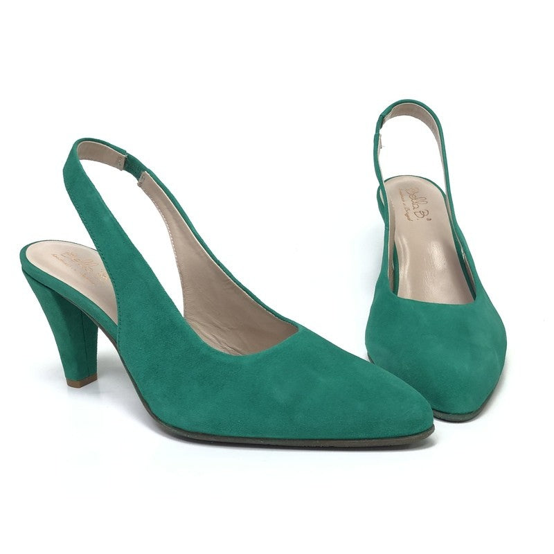 Bella b. Forest Green – Eleganti zamšādas apavi ar vaļēju papēdi