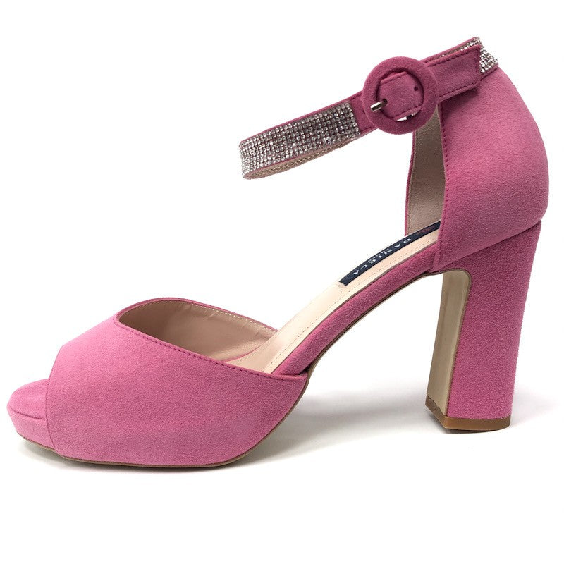 Daniela Shoes rozā zamšādas sandales ar kristāliem. Lieli izmēri