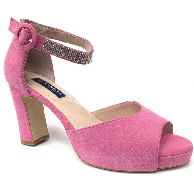 Daniela Shoes rozā zamšādas sandales ar kristāliem. Lieli izmēri