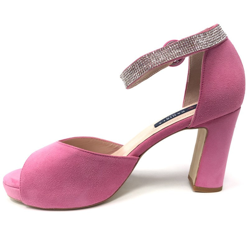 Daniela Shoes rozā zamšādas sandales ar kristāliem. Lieli izmēri