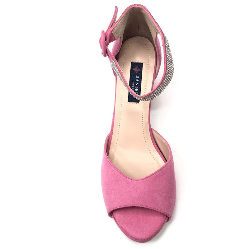 Daniela Shoes rozā zamšādas sandales ar kristāliem. Lieli izmēri