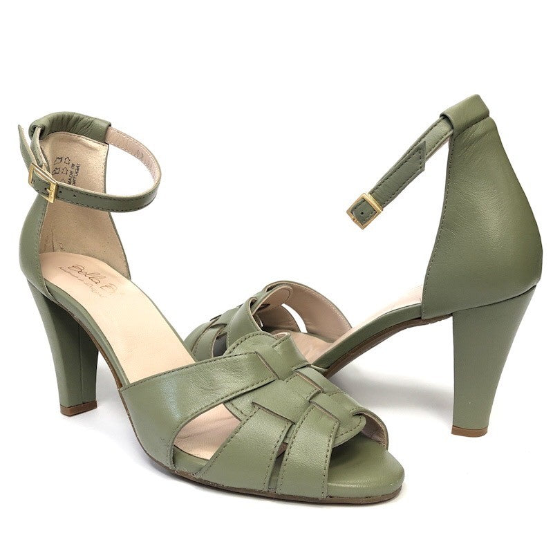 Bella B. Olive Green – Portugāļu roku darba ādas sandales