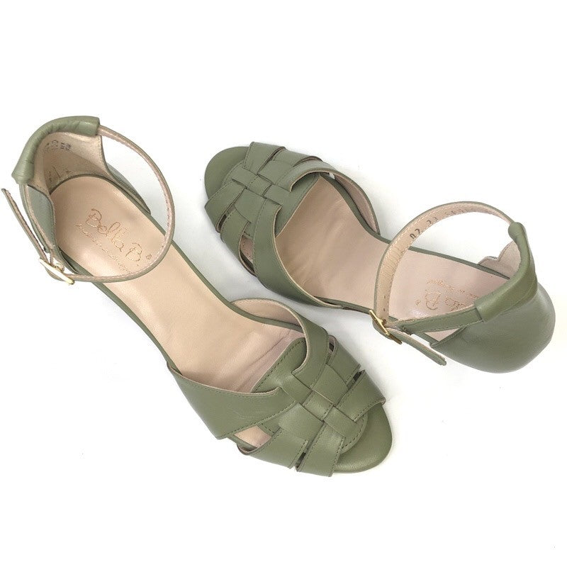 Bella B. Olive Green – Portugāļu roku darba ādas sandales