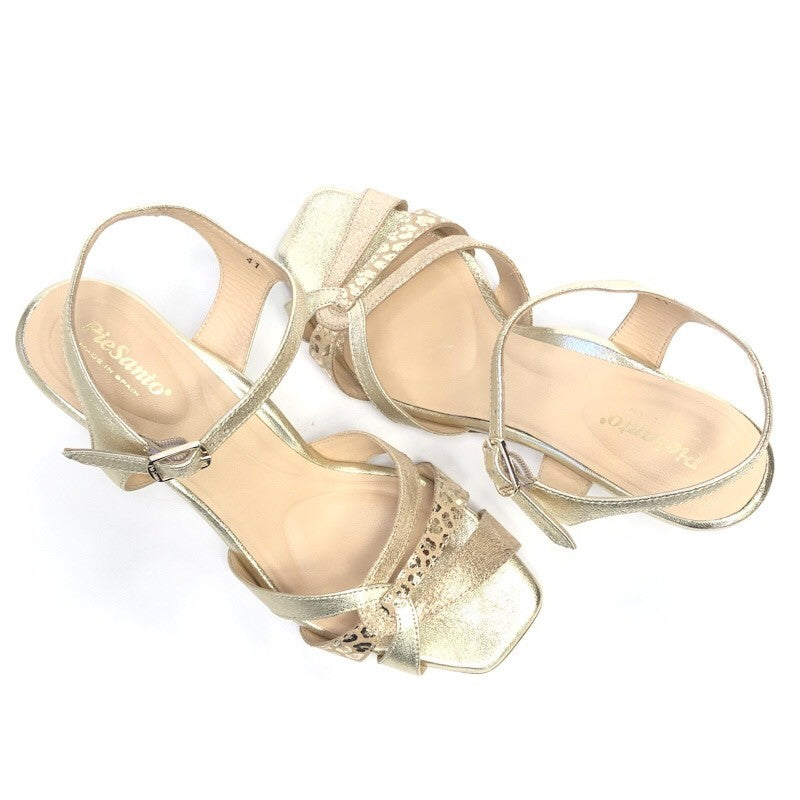PieSanto Pearl Gold – Izsmalcinātas ādas sandales ar "Kitten Heel" papēdi