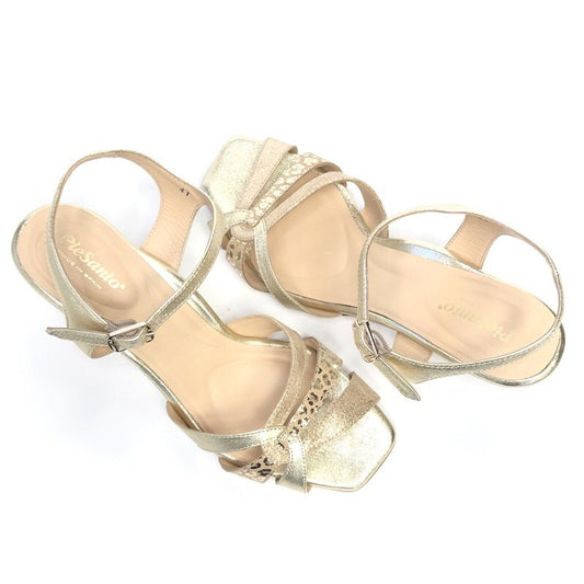 PieSanto Pearl Gold – Izsmalcinātas ādas sandales ar "Kitten Heel" papēdi