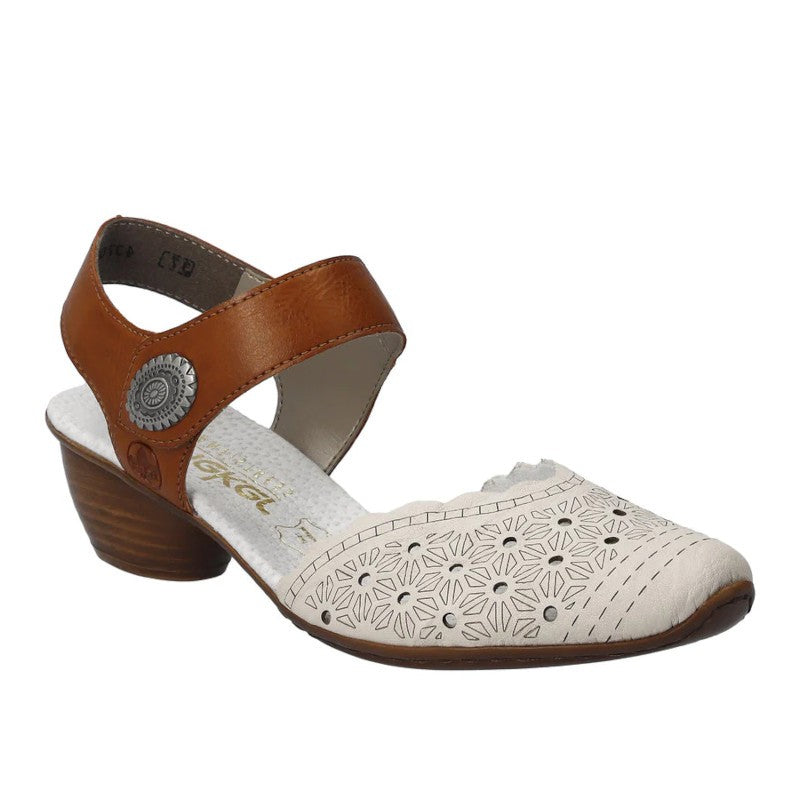 Rieker Summer Beige – Eleganti sieviešu puszābaki ar vaļēju papēdi