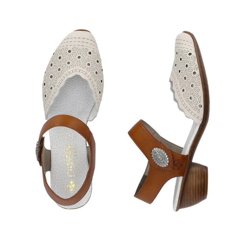Rieker Summer Beige – Eleganti sieviešu puszābaki ar vaļēju papēdi