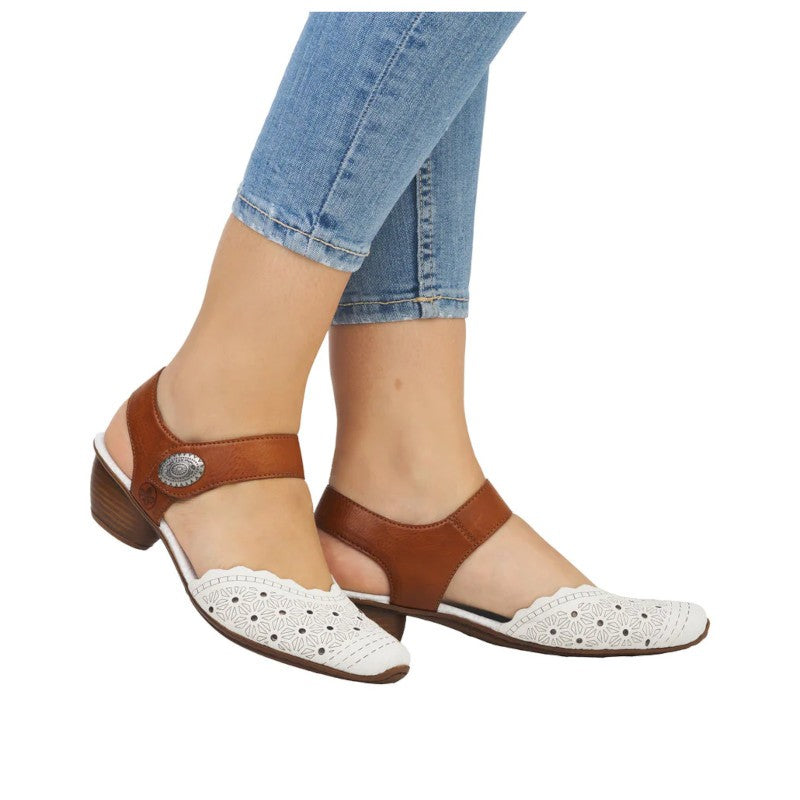 Rieker Summer Beige – Eleganti sieviešu puszābaki ar vaļēju papēdi
