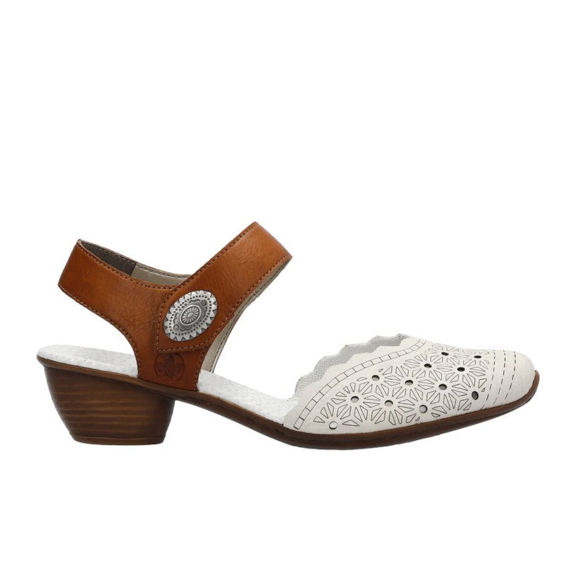 Rieker Summer Beige – Eleganti sieviešu puszābaki ar vaļēju papēdi