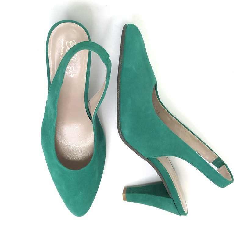 Bella b. Forest Green – Eleganti zamšādas apavi ar vaļēju papēdi