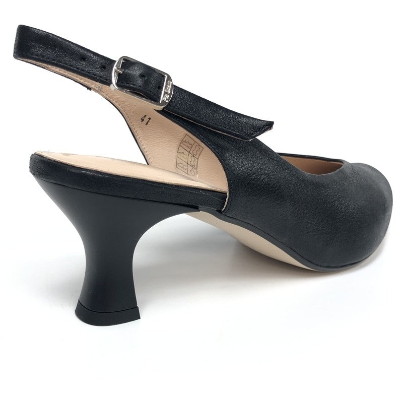 Piesanto Black Slingback – Klasiskas ādas kurpes ar vaļēju papēdi